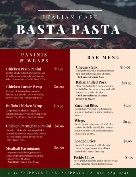 Food Menu - Basta Pasta