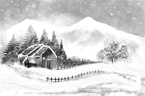 Free Vector | Fantastic winter landscape with house in snowy mountains ...