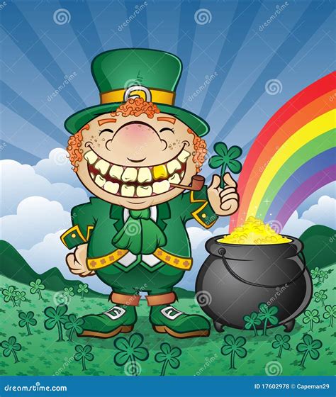 Leprechaun With Pot Of Gold In Shamrock Patch Royalty Free Stock Photos - Image: 17602978