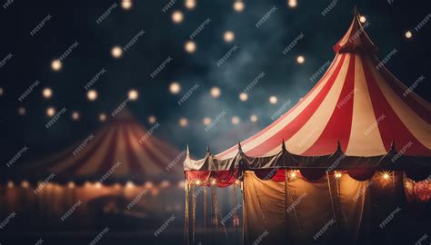 Circus tent with lights garland in night park concept carnival ...