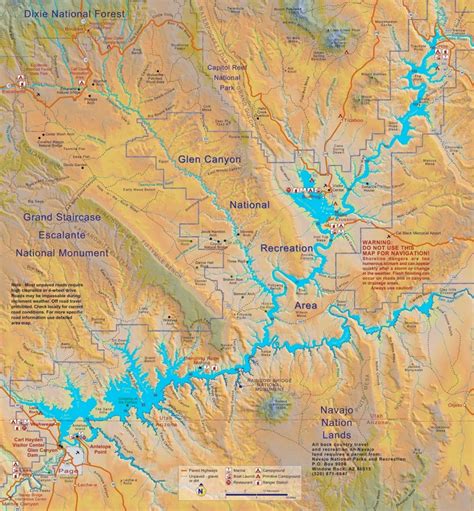 Large detailed map of Lake Powell - Ontheworldmap.com