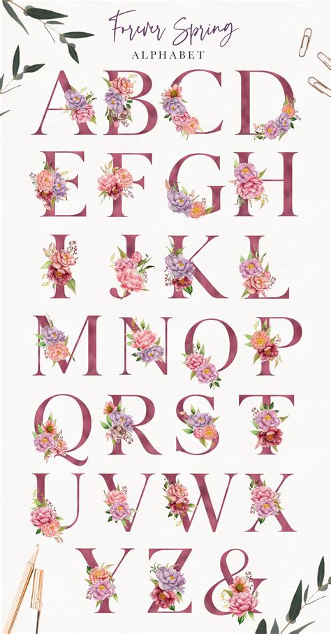 Watercolor Floral Alphabet Rose Alphabet Monogram Letters Flowers ...