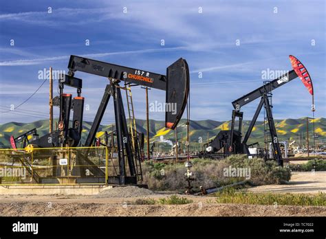 Oil pumpers in the oil fields near Taft, California, USA Stock Photo ...