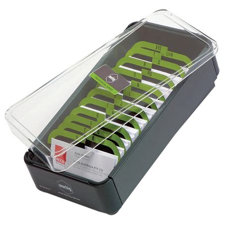 Marbig Business Card Indexed File Box 600 Card Capacity Grey & Lime | Winc