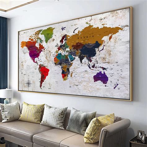 Canvas World Map Art mural showing Country and Major Cities in Mixed ...