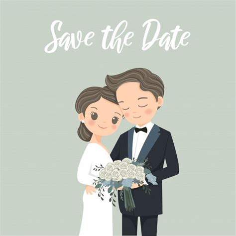 Wedding Invitations Card With Cute Couple Bride And Groom Cartoon | Bride and groom cartoon ...