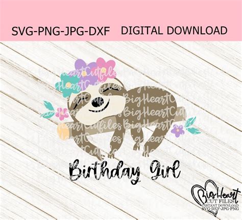 Sloth Svg Png Jpg Dxf Sloth Cut File Birthday Sloth Svg | Etsy