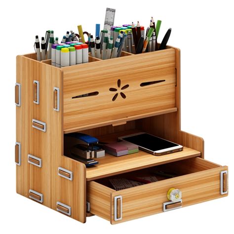 Multifunctional Storage Box Desk Personalized Decoration Wooden Desktop Organizer Cell Phone ...