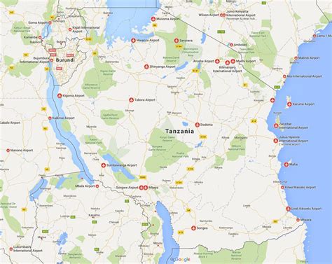 Tanzania airports map - Map of tanzania airports (Eastern Africa - Africa)