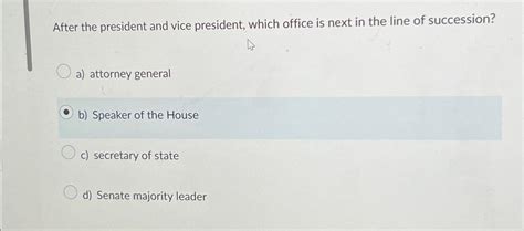 Solved After the president and vice president, which office | Chegg.com