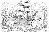 Pirate Ship Anchored In cove coloring page Illustra  Premium AI sketch template
