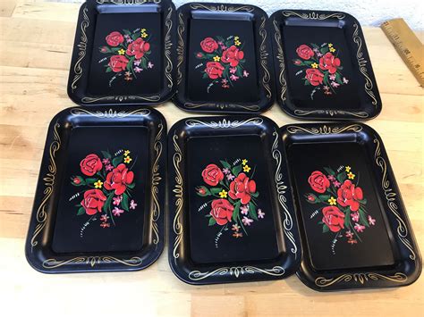 Tin black tole floral small serving trays set of six | Etsy | Serving tray set, Small serving ...