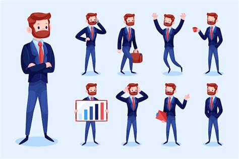 Free Vector | Businessman in different positions set