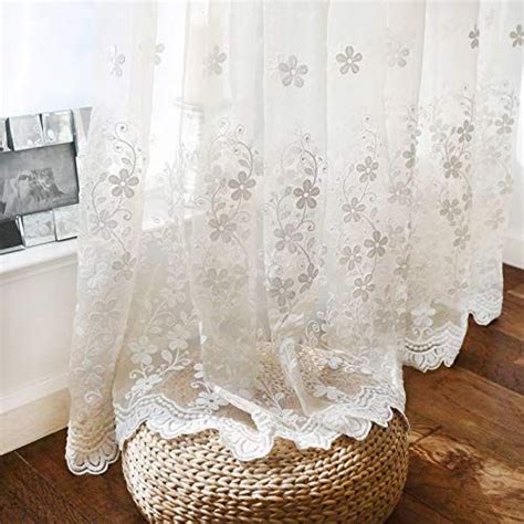 WINYY Romantic White Floral Sheer Curtain for Bedroom Kitchen Dining ...