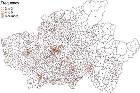 Braga district map showing the parishes boundaries. Red dots represent ...