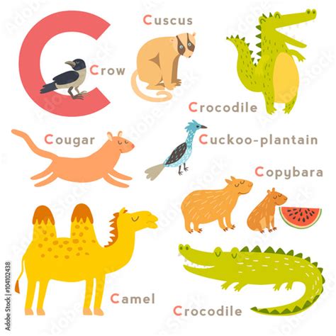 C letter animals set. English alphabet. Vector illustration, isolated ...