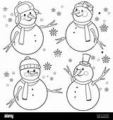 Snowmen With Winter hats And Scarves Black White coloring Page  sketch template