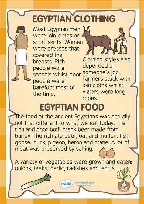 Ancient Egyptian Clothing and Food Fact Poster | Ancient egypt lessons ...