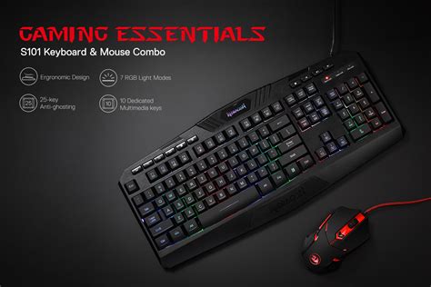 Redragon S101-1 Gaming Keyboard Mouse Combo, RGB LED Backlit 104 Keys ...