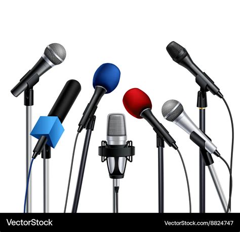 Microphones press conference set Royalty Free Vector Image