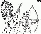 Two Indians With spear And Bow coloring Page Printable Game sketch template