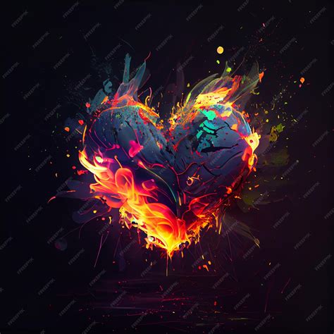 Premium Photo | Painting of a burning heart on a black background ...