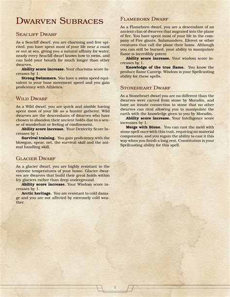 Dwarven Subraces Sheet | Dungeons and dragons homebrew, Dnd 5e homebrew ...