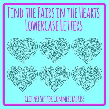 Find the Pairs in the Hearts Lowercase Alphabet Letters Valentines Day Clip Art