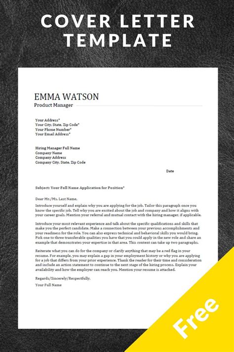 Cover Letter Template - Download for Free | Cover letter for resume, Cover letter template ...