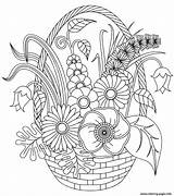 Beautiful And Various Flowers In A Basket Coloring Page Printable sketch template