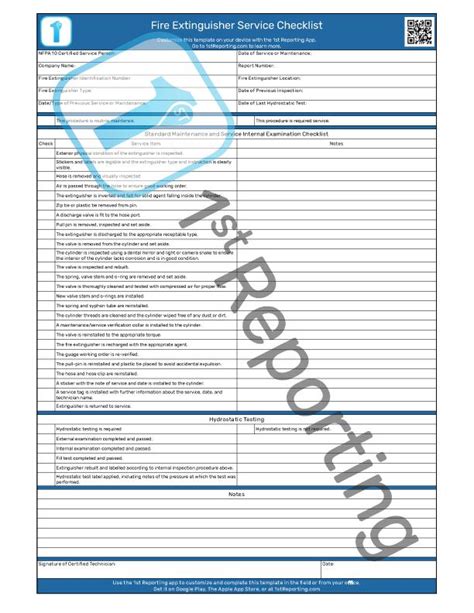 Fire Extinguisher Service Checklist - 1st Reporting
