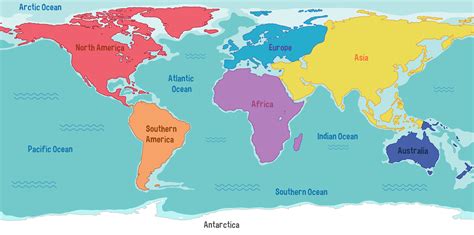 carte du monde avec les noms des continents et des océans 1782553 Art ...