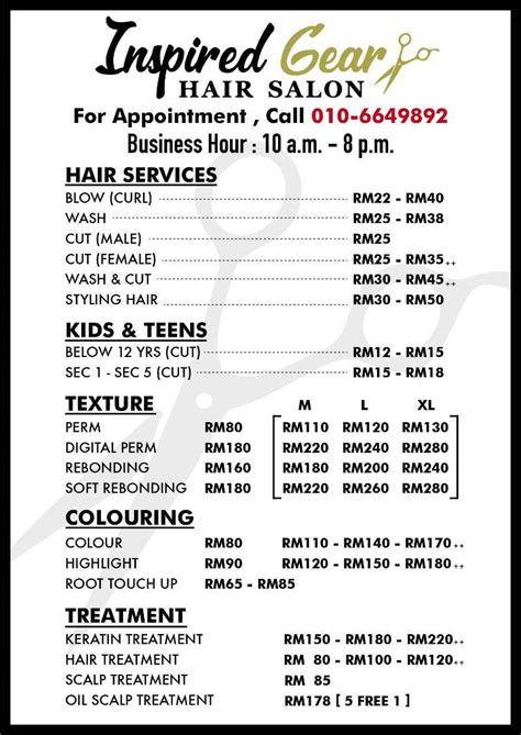 Hair Salon Prices List and Menu Design Ideas