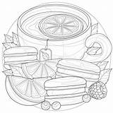 Tea With Lemon Orange And MacaroonsColoring Book Antistress For  sketch template