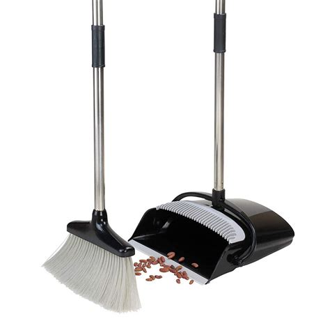 Rotatable Broom and Dust Pan Cleaning Set Dustpan Combo Upright Stand Up Black | eBay