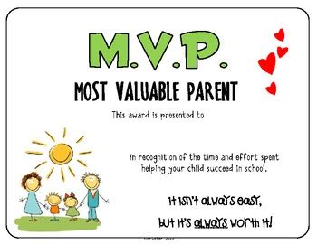 GIFT - M.V.P. "Most Valuable Parent" Appreciation Certificates by iTeachSTEM