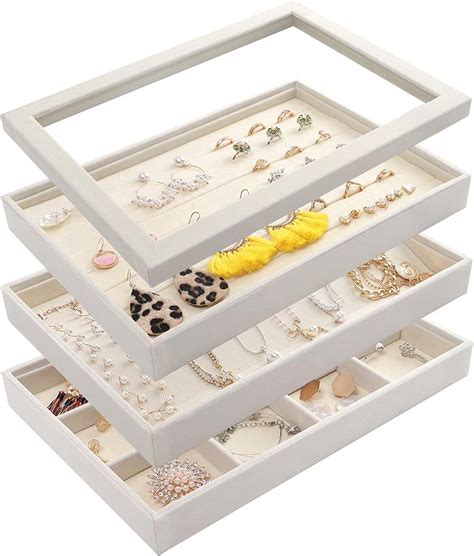 Amazon.com: Mebbay Stackable White Jewelry Trays Organizer Set with Clear Lid Jewelry Storage ...