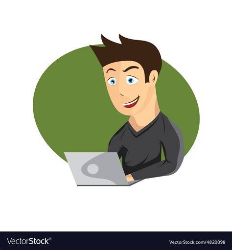 Cartoon of young man with laptop Royalty Free Vector Image