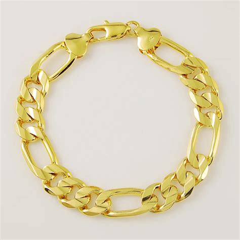 Wholesale Price,fashion men's plated 24k gold bracelet, pure gold color 10mm figaro chain ...