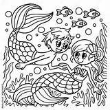 Mermaid And Merman Coloring Page For Kids Stock Vector  Adobe sketch template