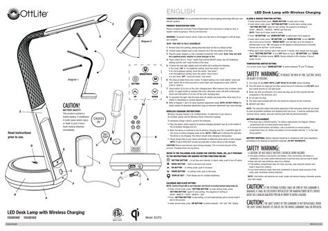 User Manual for OttLite LED Desk Lamp with Wireless Charging