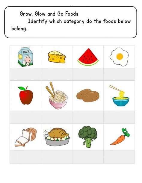 the food groups worksheet is filled with pictures