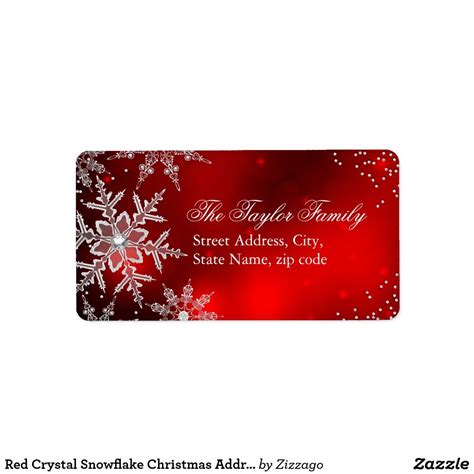 Red Crystal Snowflake Christmas Address Labels Mailing Address Labels, Custom Address Labels ...