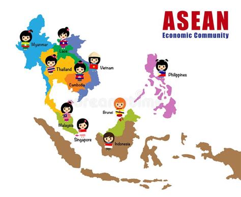 Map of Asean - AEC. Cartoon map of Asean with flag, asia, cartoon girls AEC , #ad, #AEC, # ...