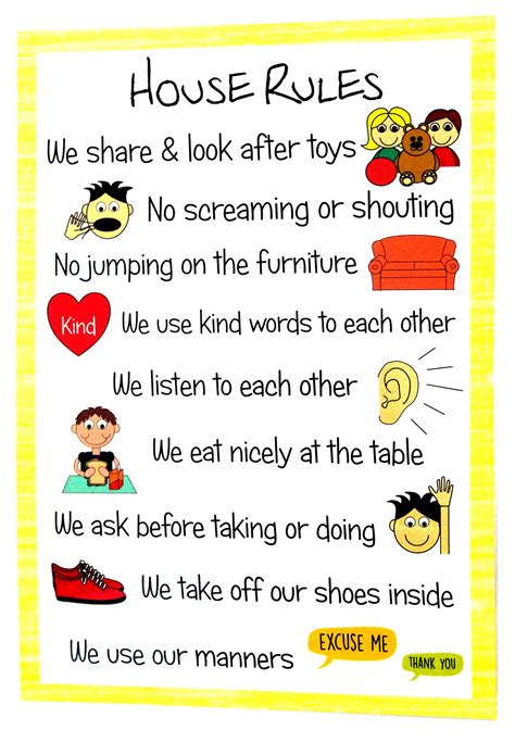 Buy kids2learn A4 House Rules Poster Sign Educational Nursery SEN Children Kids Childminders ...