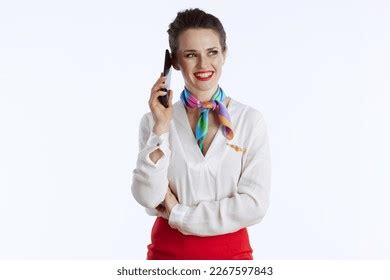 Happy Stylish Air Hostess Woman Against Stock Photo 2267597843 ...