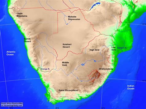 Southern Africa Physical Map - A Learning Family