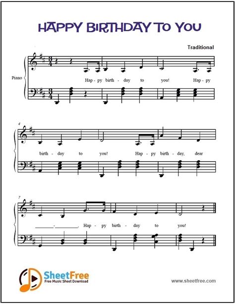 Free Printable Sheet Music For Piano Happy Birthday - NewFreePrintable.net