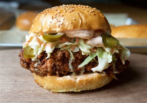 Spicy Fried Chicken Sandwich with Slaw and Spicy Mayo on Brioche Bun — Bread Babe