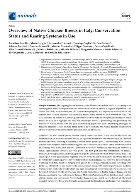 Overview of Native Chicken Breeds in Italy: Conservation Status and Rearing Systems in Use - DocsLib